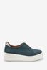 Teal Blue Slip On Signature Forever Comfort® Leather Chunky Wedges Platform Trainers, Slip On