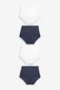 Navy Blue/White Full Brief Cotton Rich Knickers 4 Pack, Full Brief