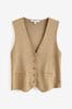 Camel Brown Button Through Knitted Waistcoat