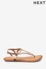 Tan Brown Forever Comfort® Leather Plait Toe Post Flat Sandals, Extra Wide Fit