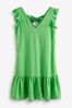 Green Ruffle Sleeve Tie Back Mini Dress Gabbana With Linen, Regular