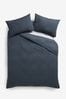 Navy Blue Embossed Geometric Duvet Cover And Pillowcase Set