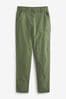 Khaki Green Casual Chino Cotton Taper Trousers, Regular