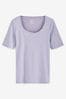 Lilac Purple Ribbed Scoop Neck Half Sleeve T-Shirt