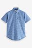 Blue Gingham Regular Fit Short Sleeve Easy Iron Button Down Oxford Shirt, Regular Fit Short Sleeve