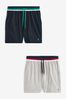 Marineblau/Grau/Zierstreifen - Leichte Shorts, 2er-Pack