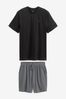 Black/Grey Jersey Pyjama Shorts Set