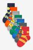Red/Blue/Green Animal 7 Pack Cotton Rich Socks