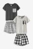 Grey/White Check Cotton Short Set Pyjamas