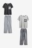 Black/White Check Cotton Blend Pyjamas 2 Pack