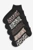 Black Animal Print Footbed Trainer Socks 5 Pack