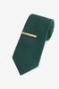 Teal Blue Textured Tie With Tie Clip