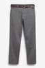Grey Printed Belted Soft Touch Chino Trousers, Straight Fit