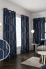 Navy Blue Next Overscale Geometric Eyelet Lined Curtains