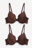 Chocolate Brown Light Pad Full Cup Smoothing T-Shirt Bras 2 Pack