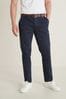 Navy Blue Belted Soft Touch Chino Trousers, Slim Fit