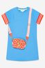 Girls Cotton French Terry Dress in Blue