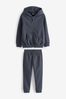 Black Zip Through and Hoodie Dress And Joggers Sports Set (3-16yrs)