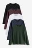 Black/White/Navy Blue/Green/Burgundy Red Long Sleeve T-Shirts 5 Pack