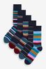 Navy Blue Rugby Stripe Pattern Socks 5 Pack, Regular