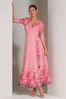 Jolie Moi Pink Peggy Ruched Sleeve Wrap Mesh Maxi Dress