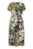Mela Floral Satin Wrap Over Midi Dress With Frill Sleeve