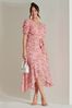 Jolie Moi Pink Print Metallic Textured Chiffon Midi Dress
