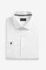 White Signature Textured Double Cuff Shirt With Trim Detail, Slim Fit