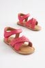 Hot Pink Crossover Ankle Strap Sandals, Wide Fit (G)
