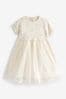 Ecru Cream Marl Sparkle Jumper Dress With Woven Skirt (3mths-7yrs)
