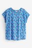 Celia Birtwell Rock On Mini Blue Short Sleeve Crew Neck Slub T-Shirt, Regular