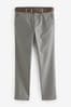 Grey Printed Belted Soft Touch Chino Trousers, Straight