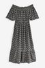 <span>Schwarz und weiß</span> - Schulterfreies Kleid, Regular/Lang