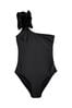 Black Ruffle One Shoulder Tummy Shaping Control Swimsuit