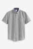 Blue Linen Blend Short Sleeve Shirt, Regular Fit