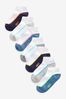 White/Blue Cushioned Footbed Trainer Socks 7 Pack