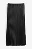 Black Satin Pleated Midi Skirt, Regular