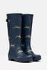 Navy Blue Dog Print Joules Adjustable Tall Wellies