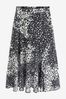 Black/White Geo Asymmetric Midi Skirt, Regular