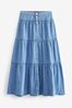 Mid Blue Tiered Maxi Denim Skirt, Regular/Tall