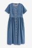 Mid Blue Button Through Denim Midi Dress, Regular/Tall