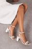 White Jeweled Forever Comfort® Wedding Satin Block Heel Bridal Sandals