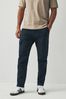 Navy Blue Cotton Stretch Cargo Trousers, Straight