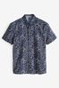 Navy Blue Geo Printed Short Sleeve Shirt
