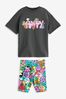 Charcoal Happy Character Oversized T-Shirt and Cycling Shorts Set (3-16yrs)