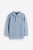 Blue Cable Knit Smart Long Sleeve Polo Shirt (3mths-7yrs)