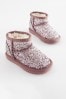 Pink Glitter Faux Fur Lined Water Repellent Pull-On Boots