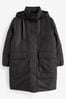 Black Longline Padded Coat, Regular