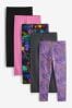 Pink/Navy Blue/Floral Leggings 5 Pack (3-16yrs), Standard