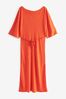 Orange Asymmetric Slash Neck Dress